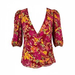 LPA Ada Wrap Top In Liza Floral Red Pink Size XL